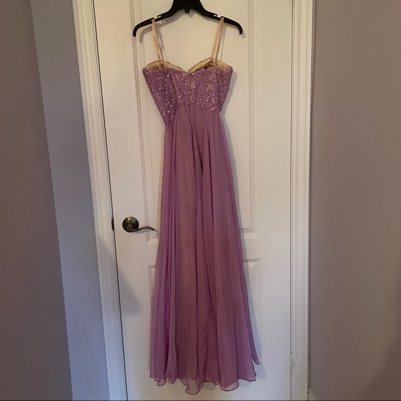 La Femme Beaded Lavender Strapless Prom Gown - Picture 4 of 16